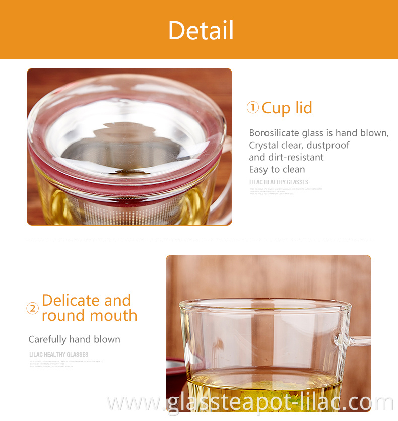 Lilac Free Sample 480ml/500ml manufacturer wholesale supplier custom cup green tea luxury clear glass mugs with lid and infuser